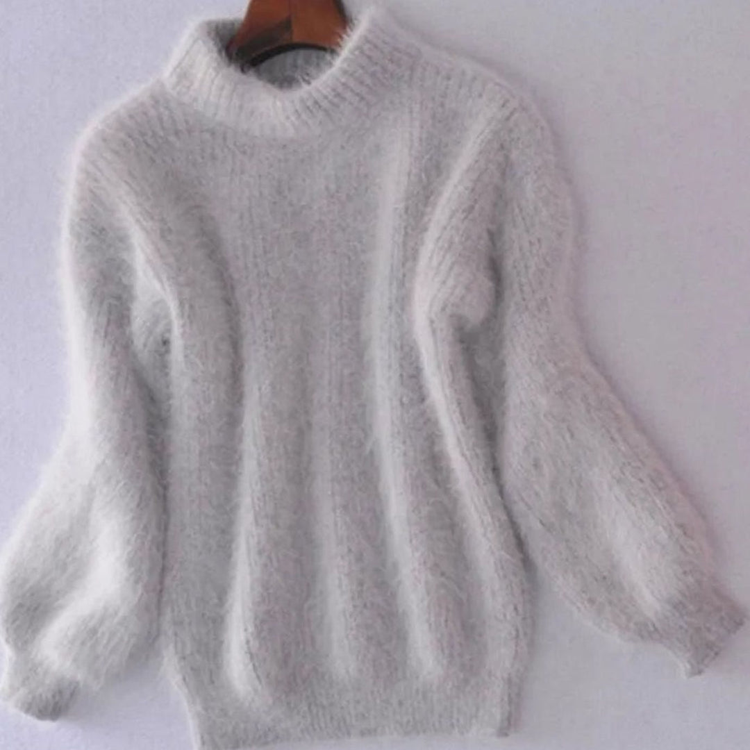 Women's Fluffy Turtleneck Relaxed-Fit Knit Sweater - Grey