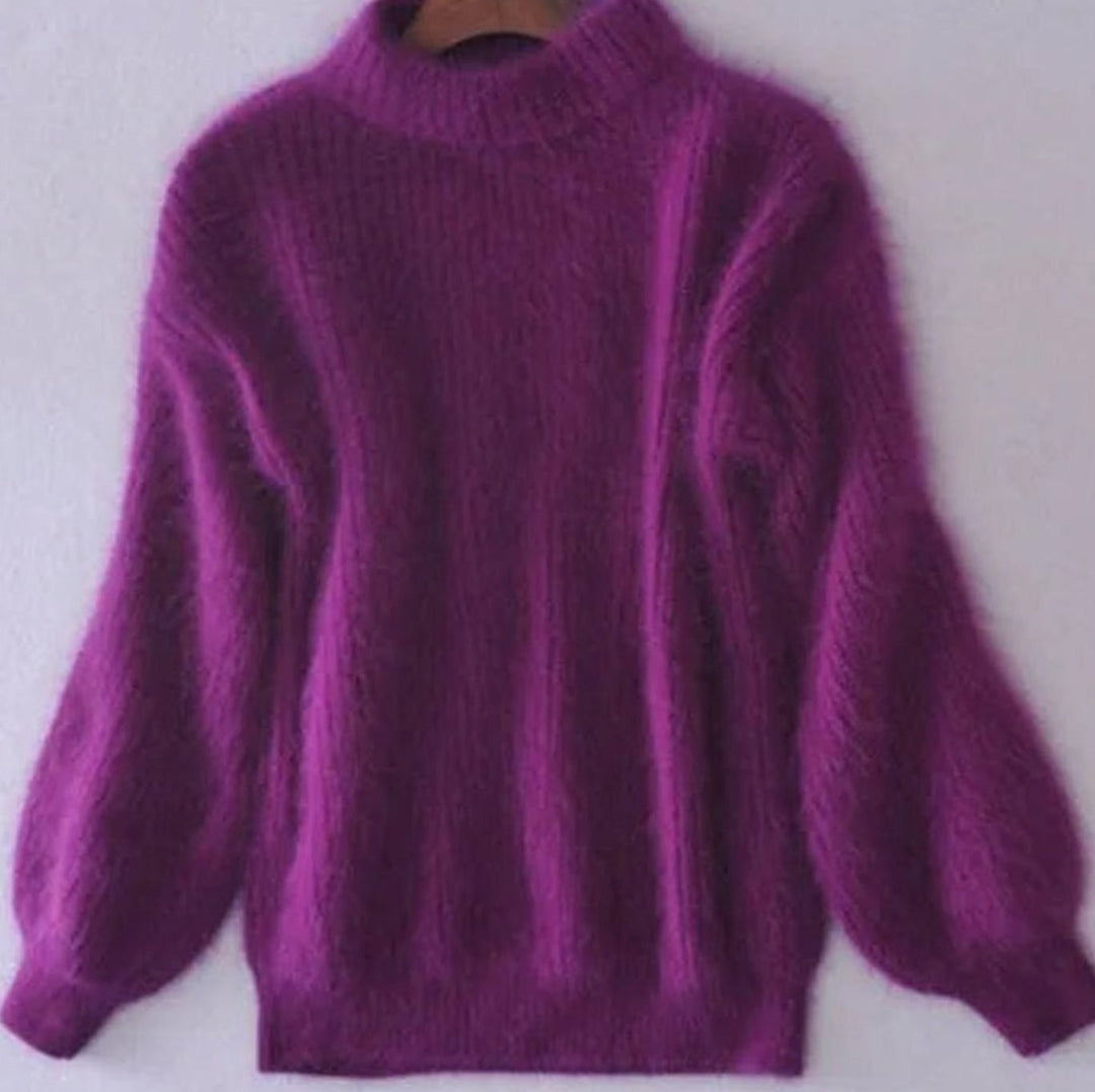 Women's Fluffy Turtleneck Relaxed-Fit Knit Sweater - Purple