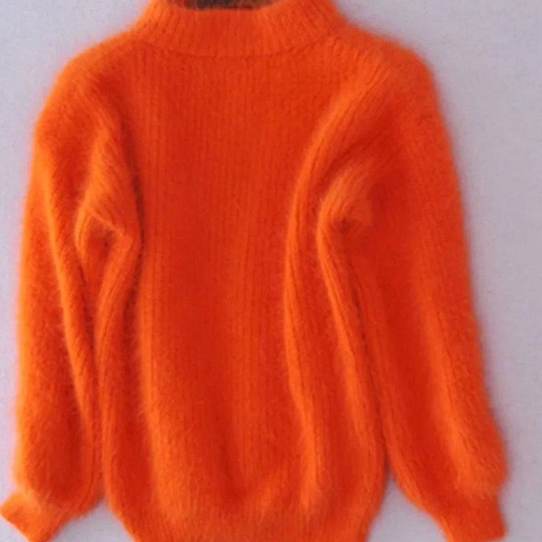 Women's Fluffy Turtleneck Relaxed-Fit Knit Sweater - Orange