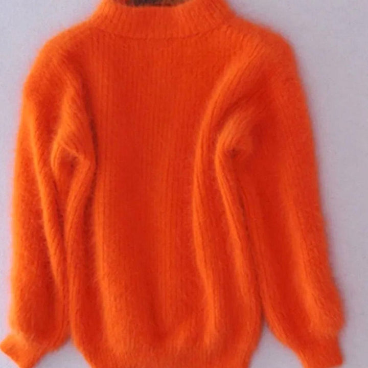 Women's Fluffy Turtleneck Relaxed-Fit Knit Sweater - Orange