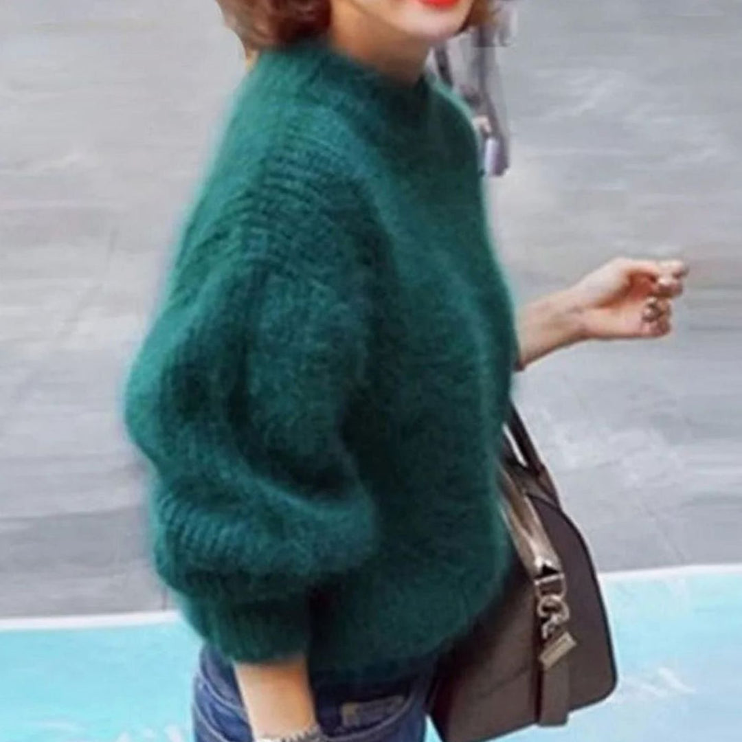 Women's Fluffy Turtleneck Relaxed-Fit Knit Sweater - Green