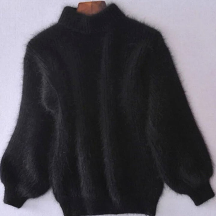 Women's Fluffy Turtleneck Relaxed-Fit Knit Sweater - Black