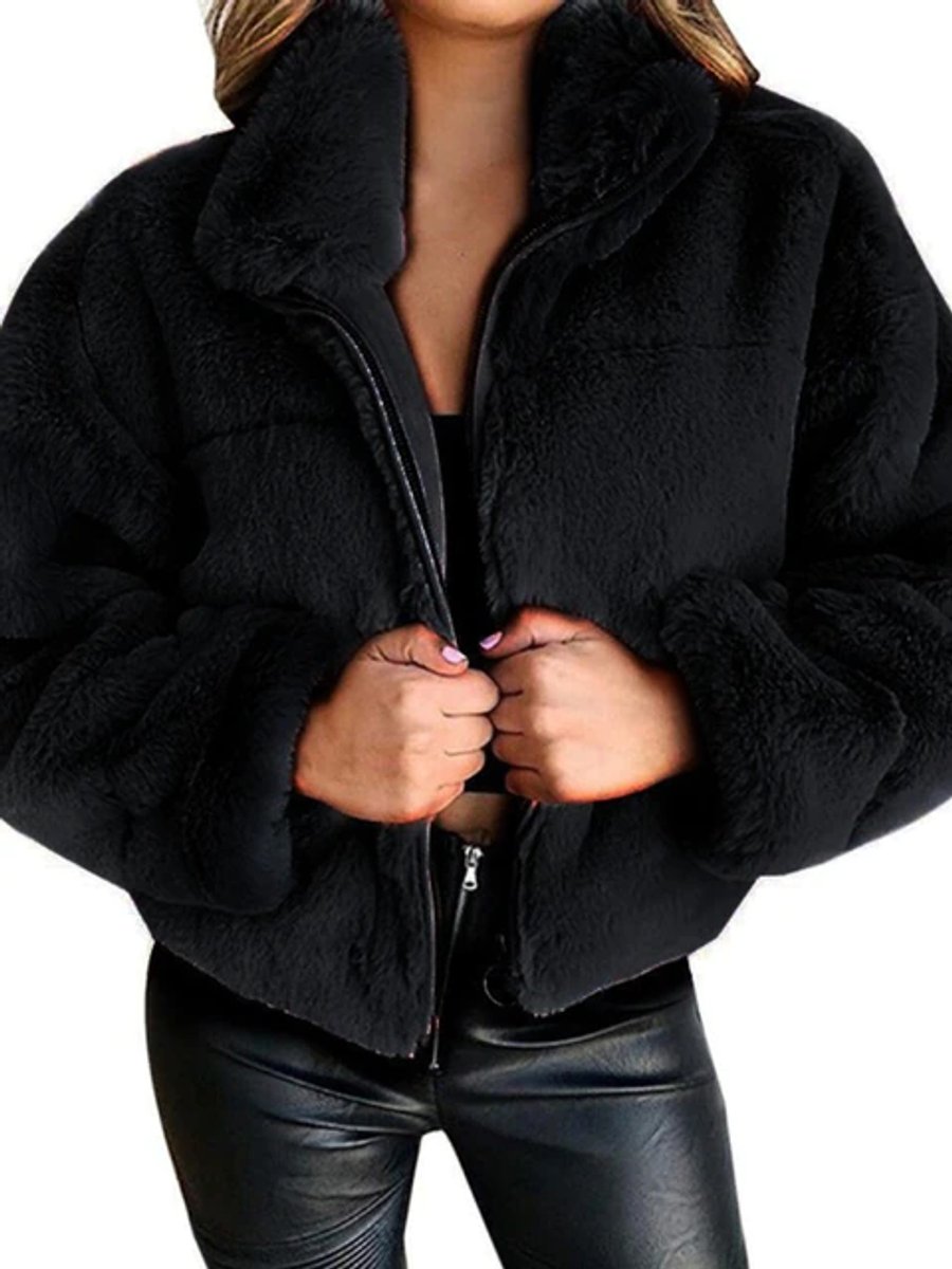 Women's Fluffy Zip-Up Short Faux Fur Coat