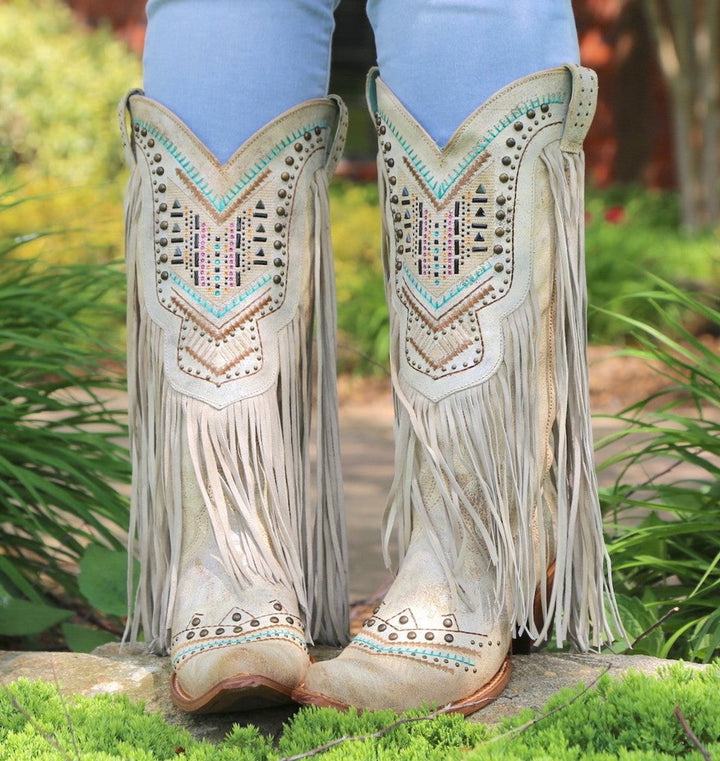 Women's Fringed Studded Knee-High Ankle Heeled Boots