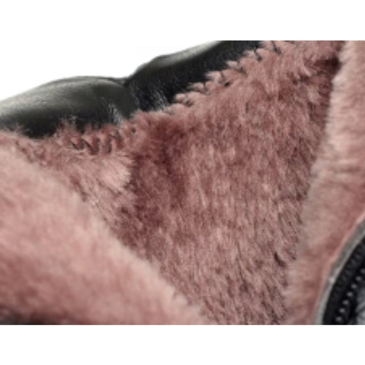 Women's Fur-Lined Block Heel Ankle Heeled Boots Pointed Toe