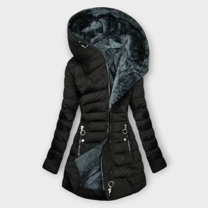 Women's Fur-Lined Hooded Quilted Puffer Jacket - Black
