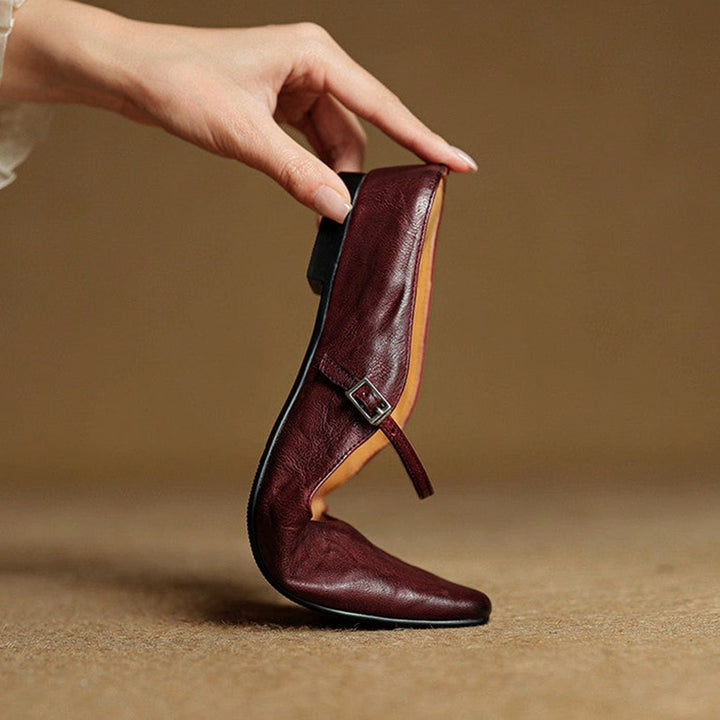 Women's Genuine Leather Pointed-Toe Buckle Strap Slip-On Mules
