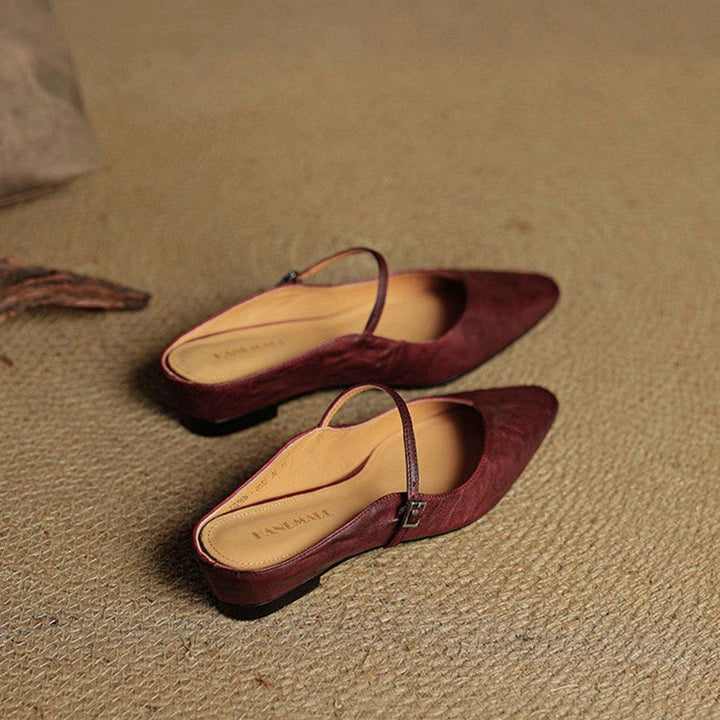 Women's Genuine Leather Pointed-Toe Buckle Strap Slip-On Mules