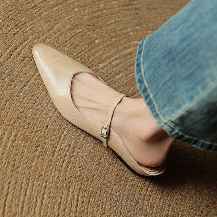 Women's Genuine Leather Pointed-Toe Buckle Strap Slip-On Mules