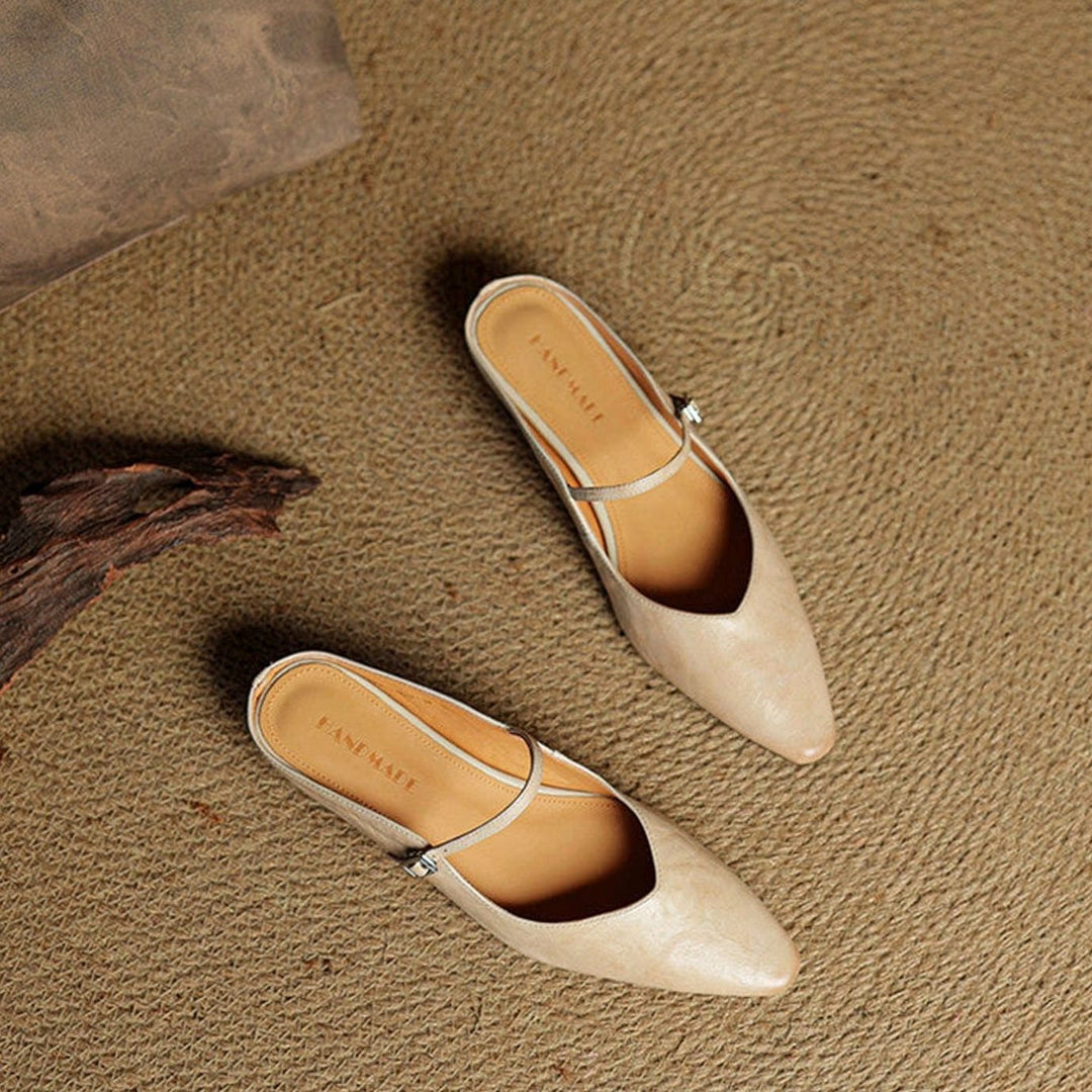 Women's Genuine Leather Pointed-Toe Buckle Strap Slip-On Mules