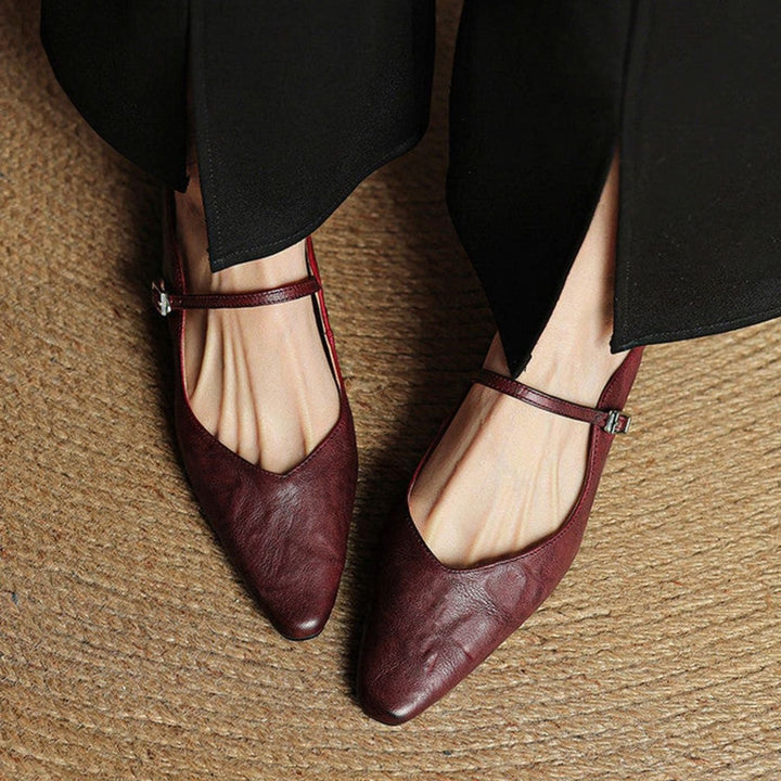 Women's Genuine Leather Pointed-Toe Buckle Strap Slip-On Mules