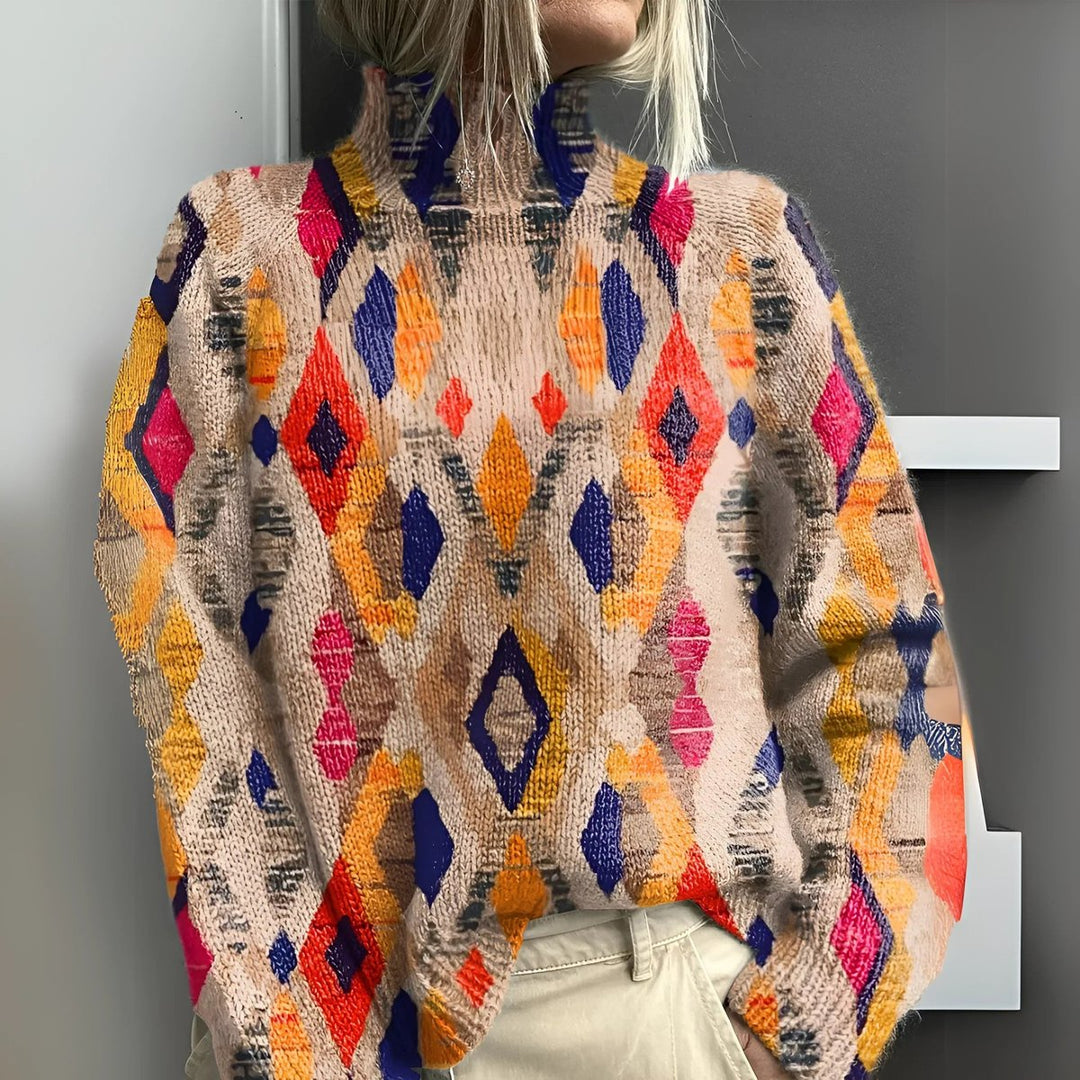 Women's Geometric Diamond-Print Knit Turtleneck Jumper