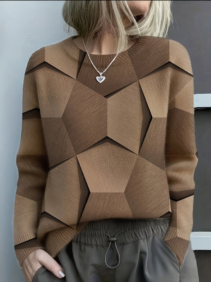 Women's Geometric Print Long-Sleeve Knitted Sweater Round Neck