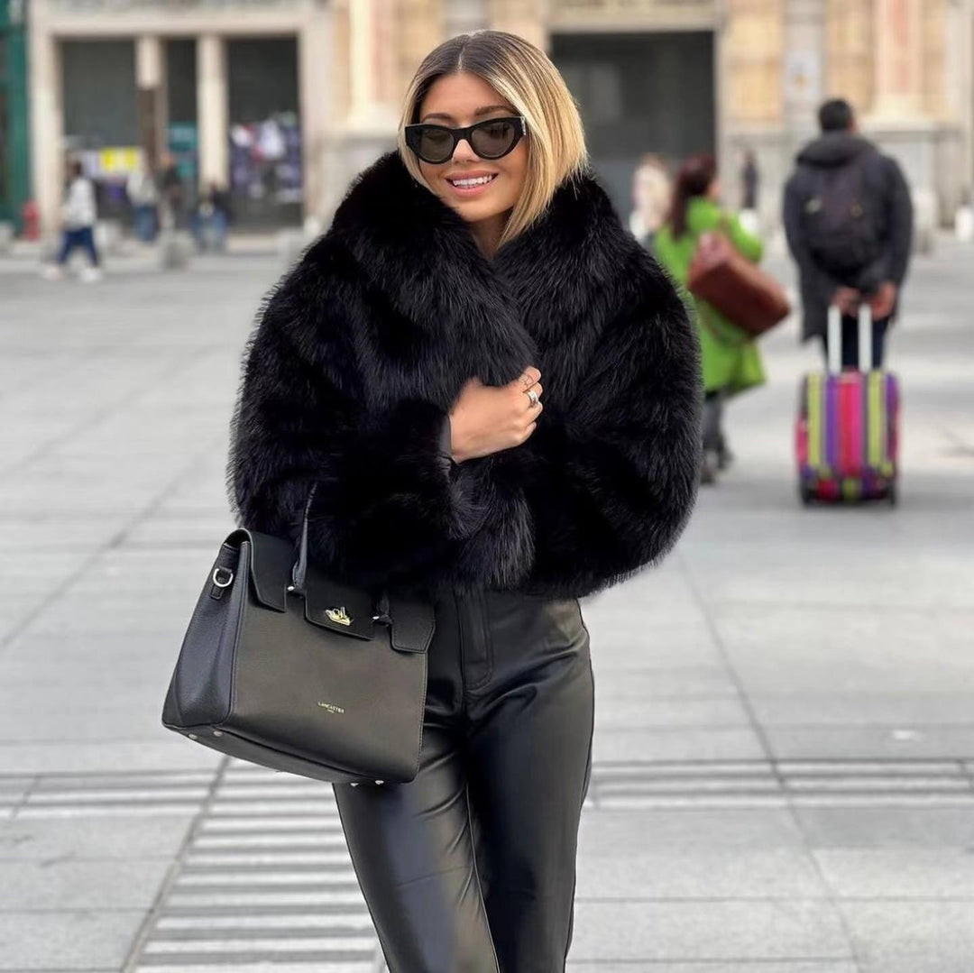 Women's Glamorous Short Faux Fur Coat Cropped Jacket