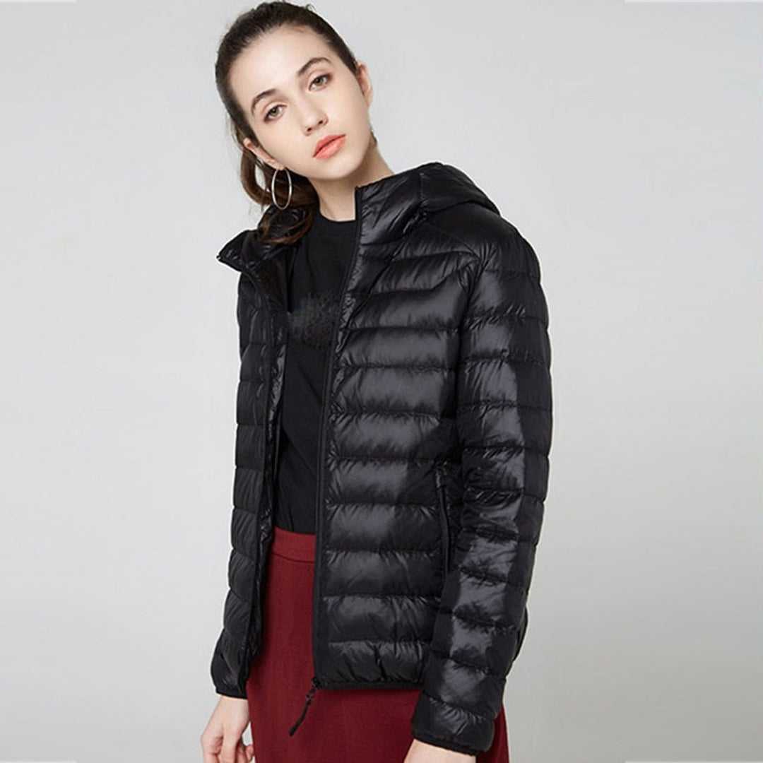 Women's Glossy Quilted Hooded Short Puffer Jacket