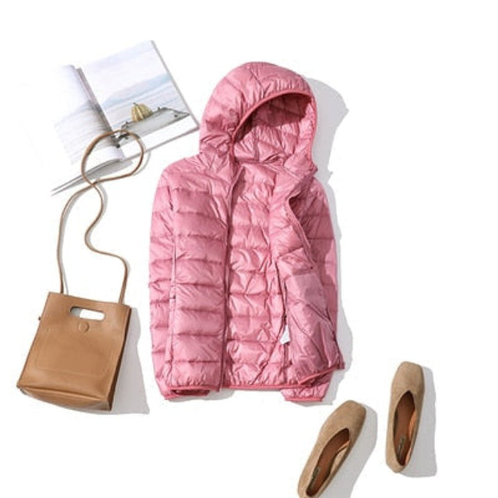 Women's Glossy Quilted Hooded Short Puffer Jacket