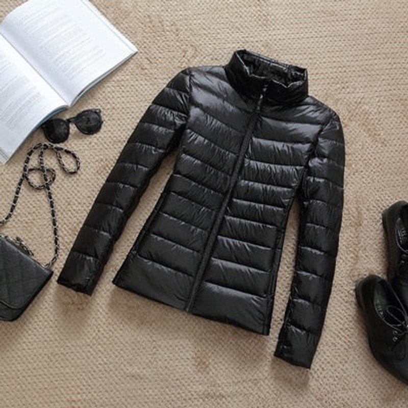 Women's Glossy Quilted Hooded Short Puffer Jacket