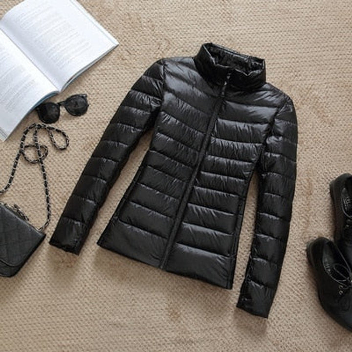 Women's Glossy Quilted Hooded Short Puffer Jacket
