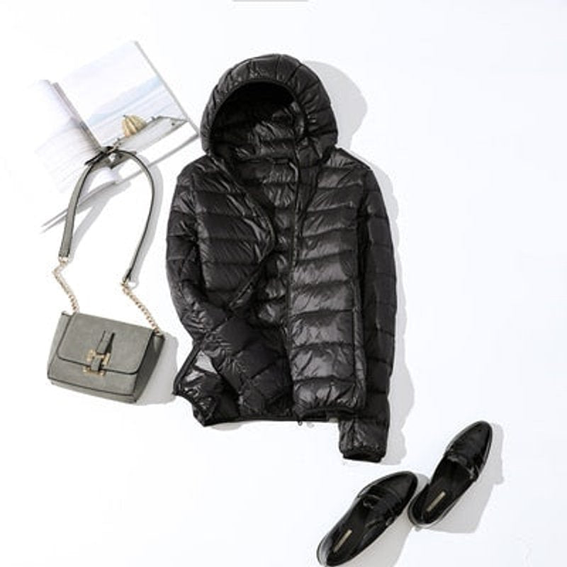 Women's Glossy Quilted Hooded Short Puffer Jacket