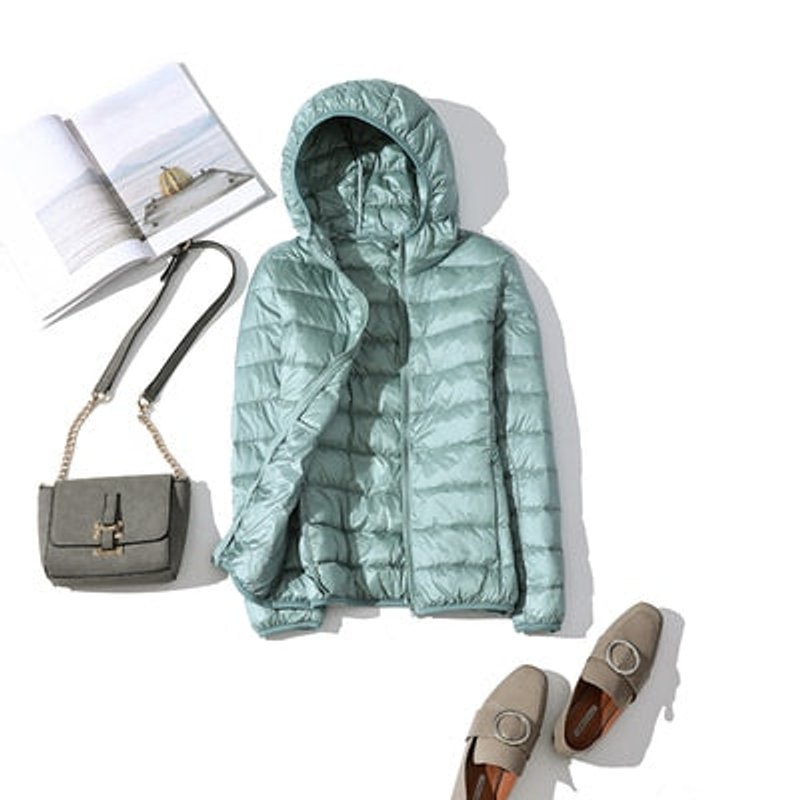 Women's Glossy Quilted Hooded Short Puffer Jacket