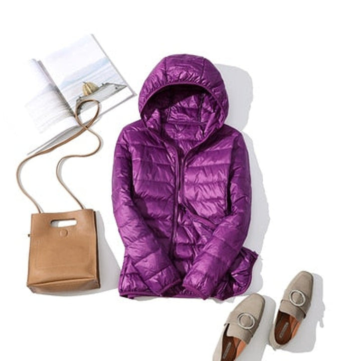 Women's Glossy Quilted Hooded Short Puffer Jacket