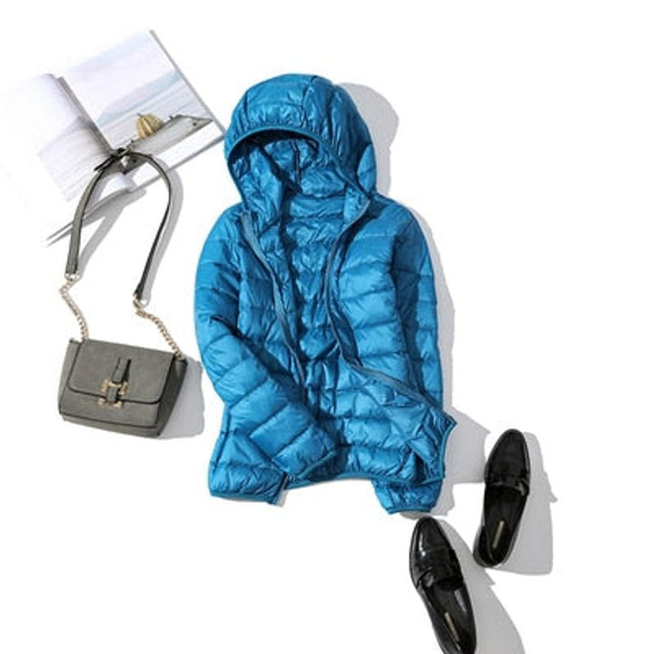 Women's Glossy Quilted Hooded Short Puffer Jacket