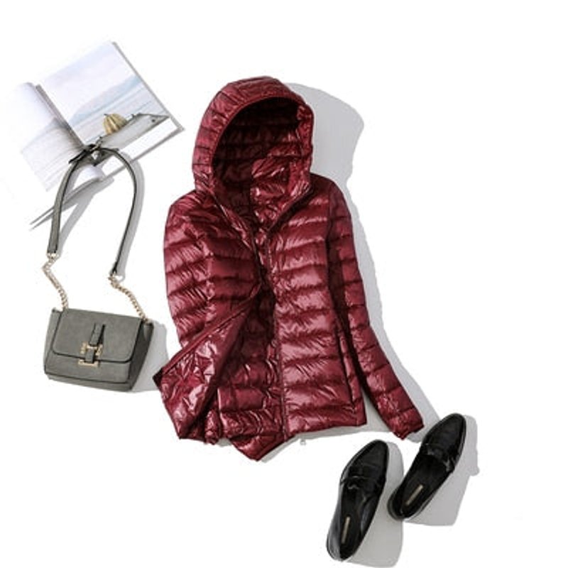 Women's Glossy Quilted Hooded Short Puffer Jacket