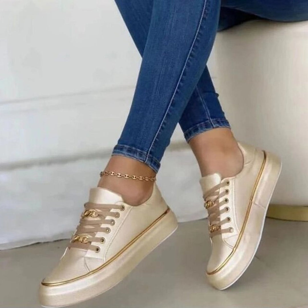 Women's Gold Chain Lace-Up Platform Ankle Heeled Boots Trainers