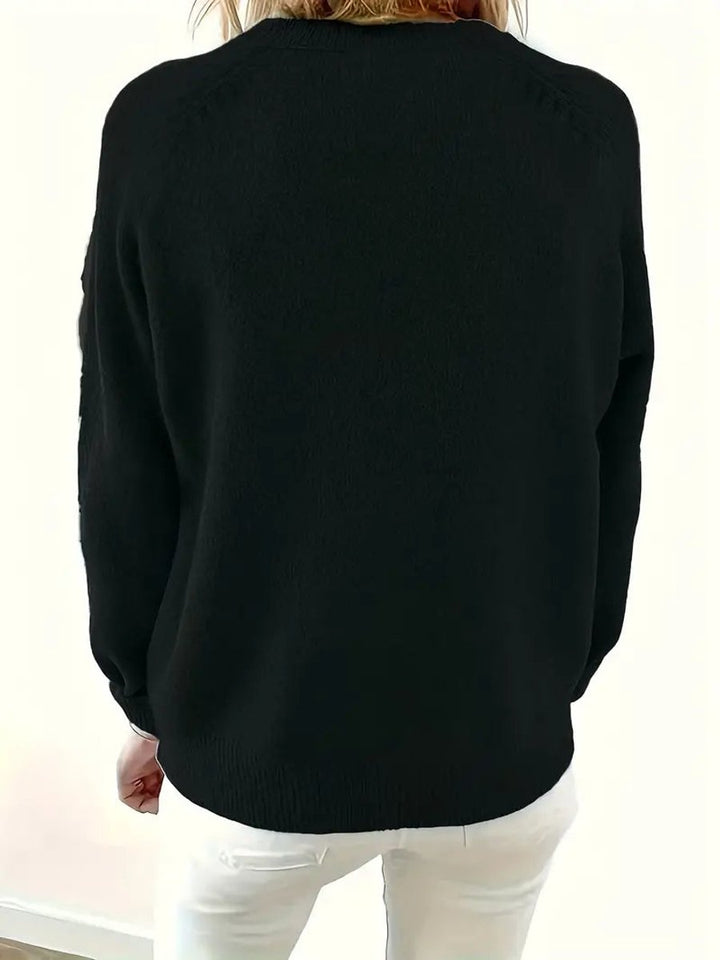 Women's Half-Button V-Neck Knitted Sweater Relaxed Pullover