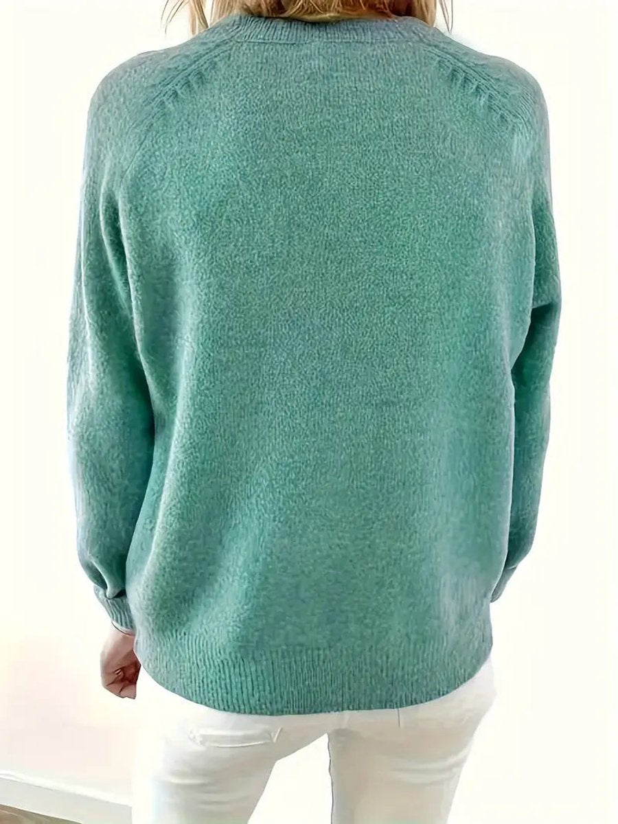 Women's Half-Button V-Neck Knitted Sweater Relaxed Pullover