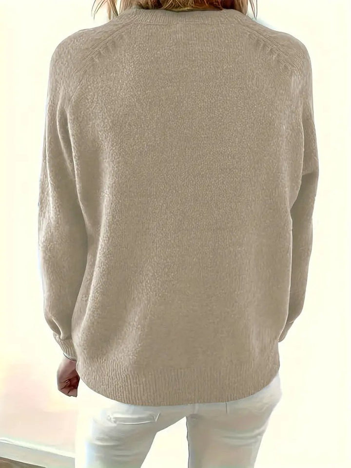 Women's Half-Button V-Neck Knitted Sweater Relaxed Pullover
