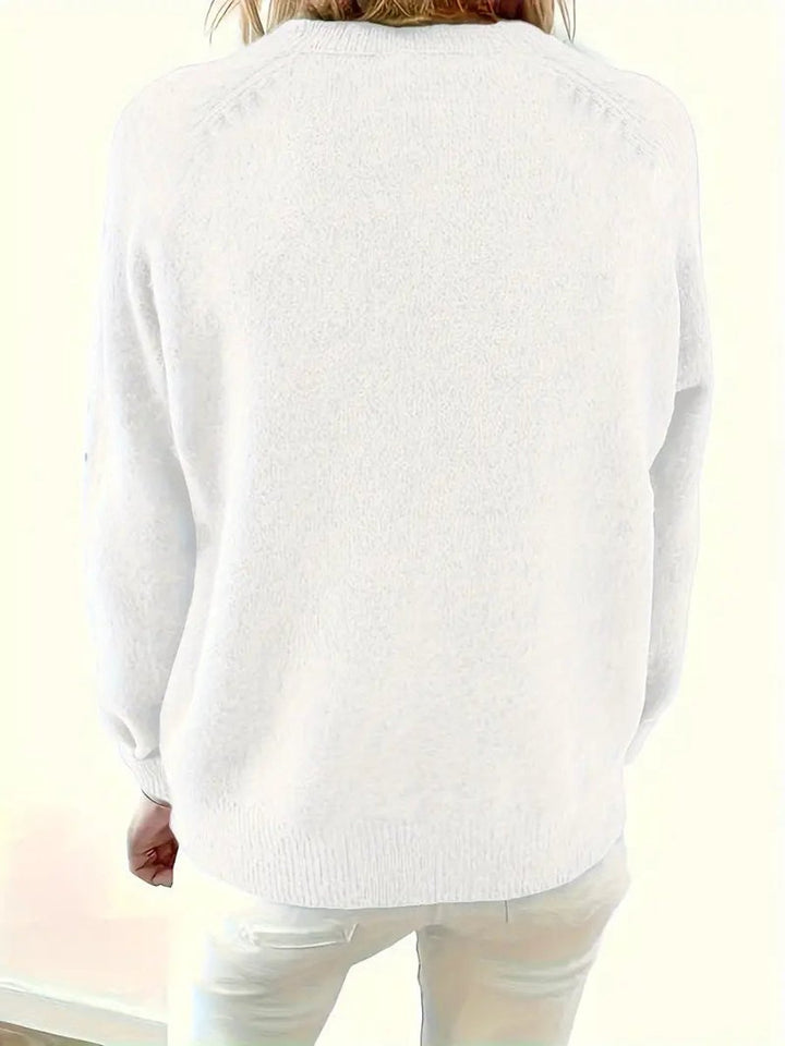 Women's Half-Button V-Neck Knitted Sweater Relaxed Pullover