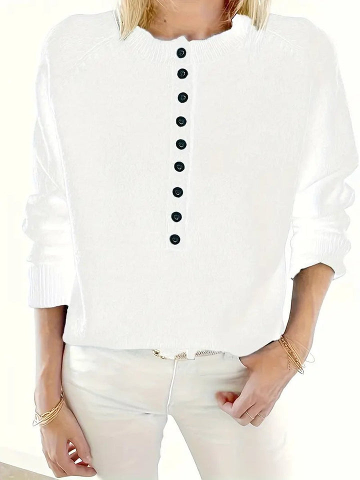 Women's Half-Button V-Neck Knitted Sweater Relaxed Pullover