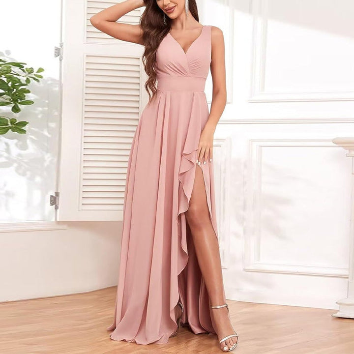 Women's Halter-Neck Chiffon Asymmetric Cocktail Party Dress