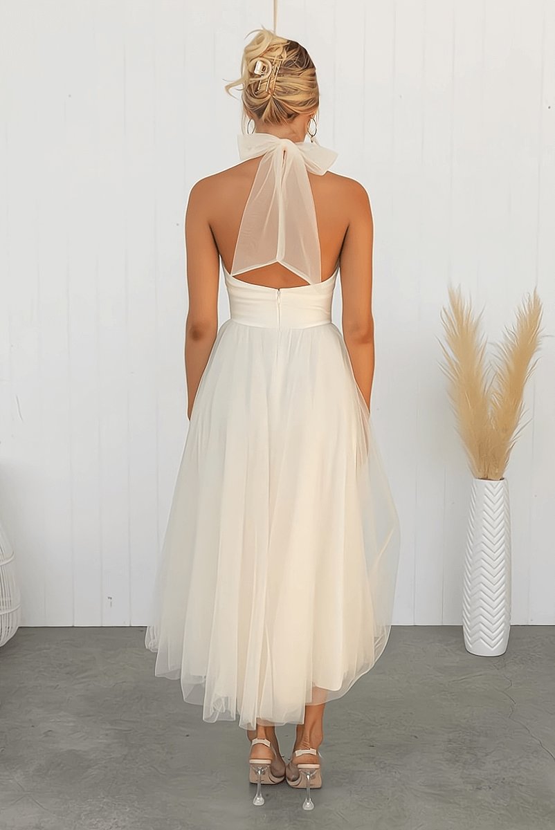 Women's Halterneck Tulle Midi Cocktail Party Dress