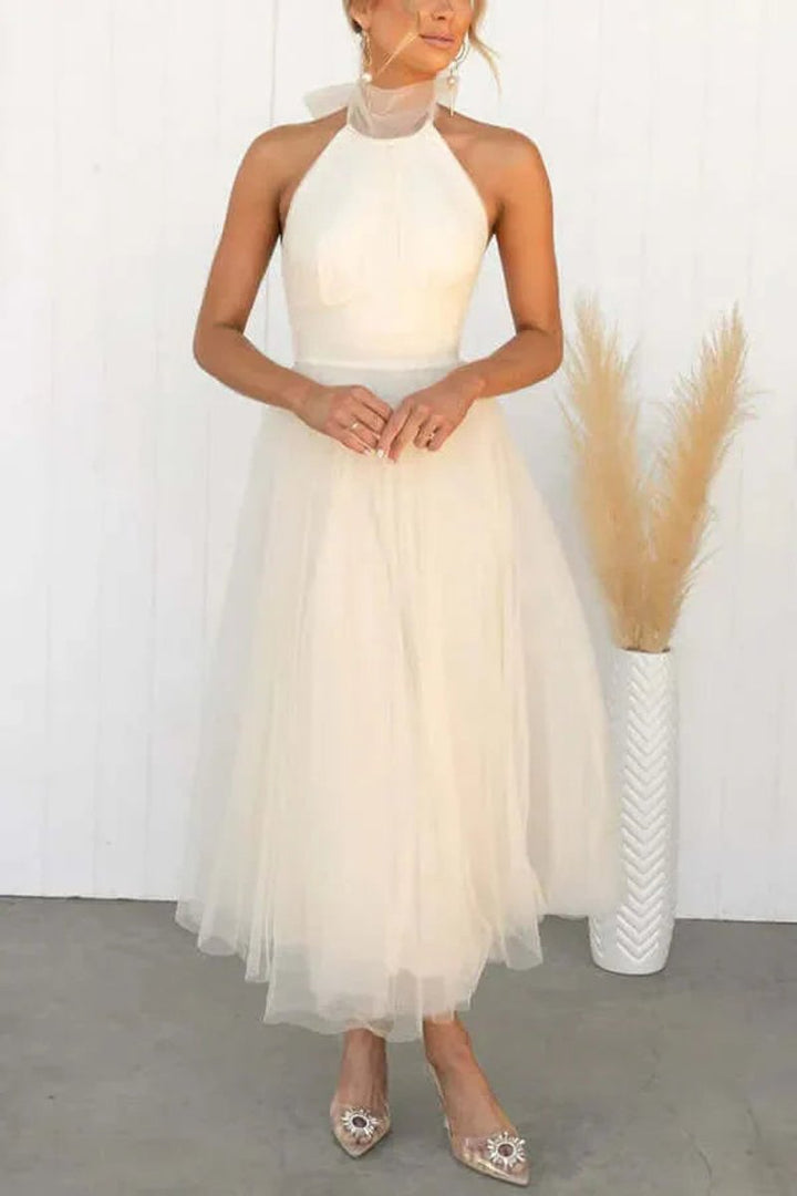 Women's Halterneck Tulle Midi Cocktail Party Dress