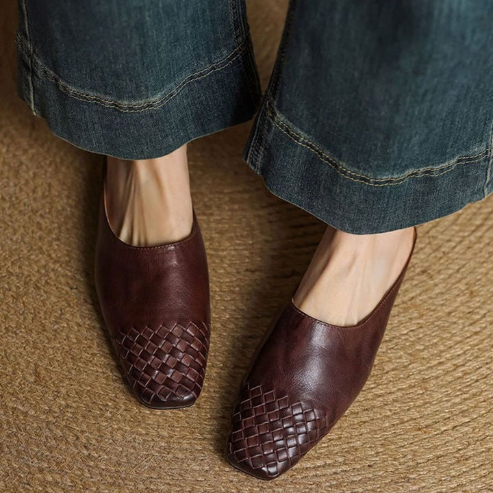 Women's Handmade Leather Woven Square-Toe Mules