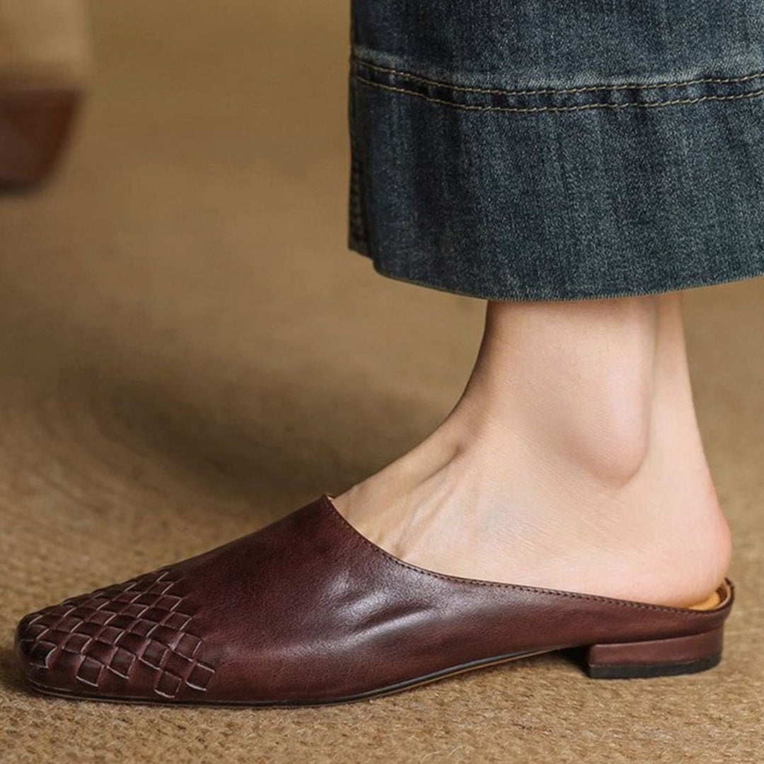 Women's Handmade Leather Woven Square-Toe Mules