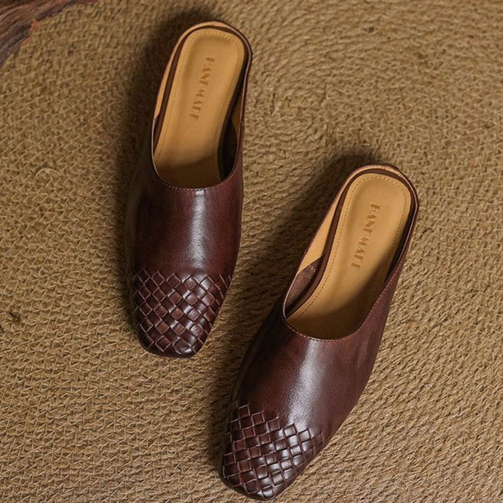 Women's Handmade Leather Woven Square-Toe Mules