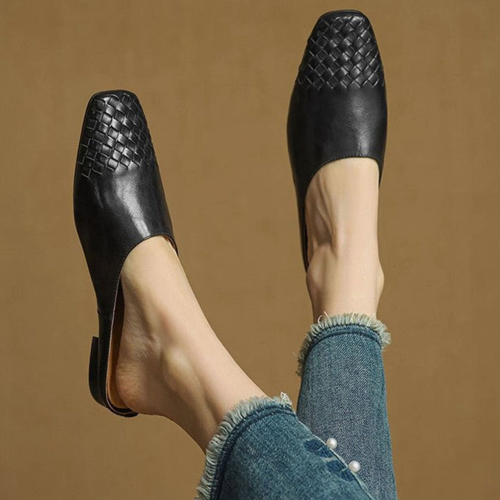 Women's Handmade Leather Woven Square-Toe Mules