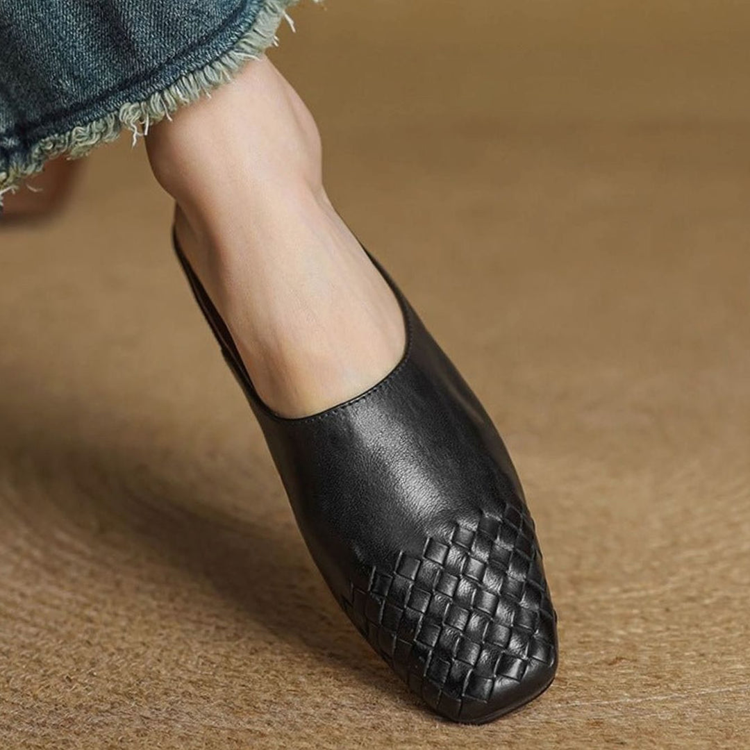 Women's Handmade Leather Woven Square-Toe Mules