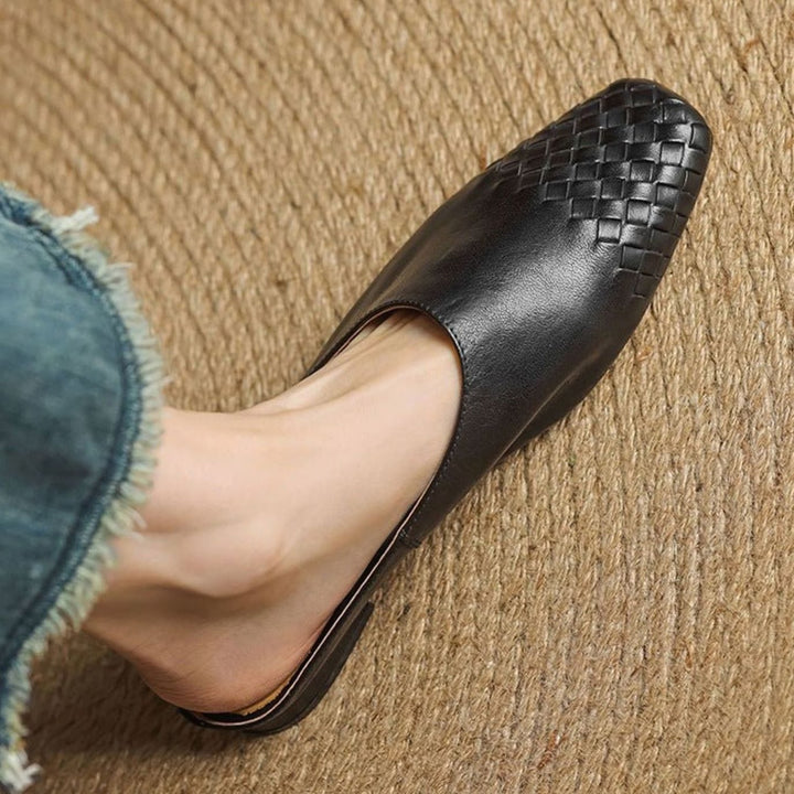 Women's Handmade Leather Woven Square-Toe Mules