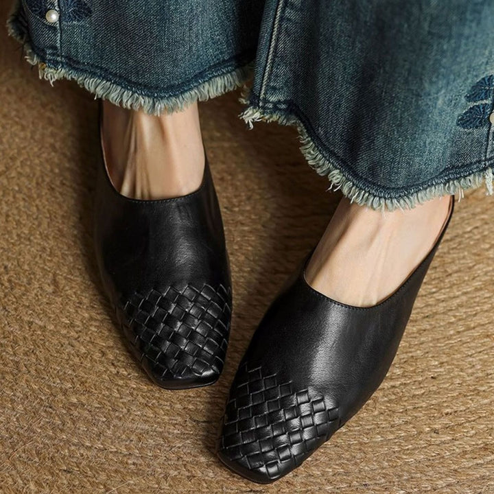 Women's Handmade Leather Woven Square-Toe Mules