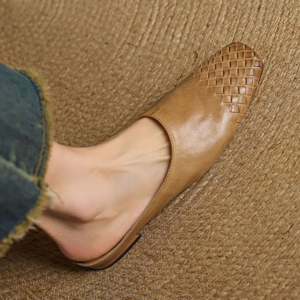 Women's Handmade Leather Woven Square-Toe Mules
