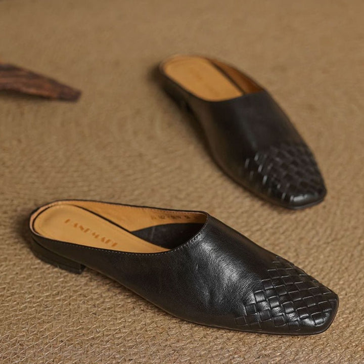 Women's Handmade Leather Woven Square-Toe Mules
