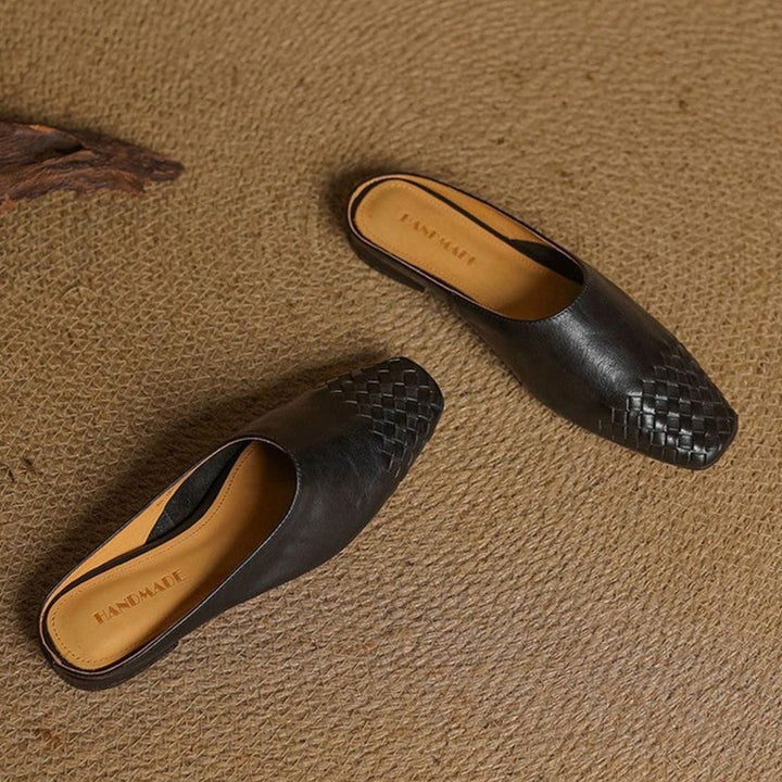 Women's Handmade Leather Woven Square-Toe Mules