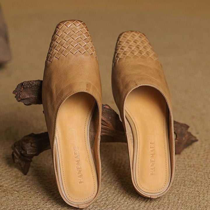 Women's Handmade Leather Woven Square-Toe Mules