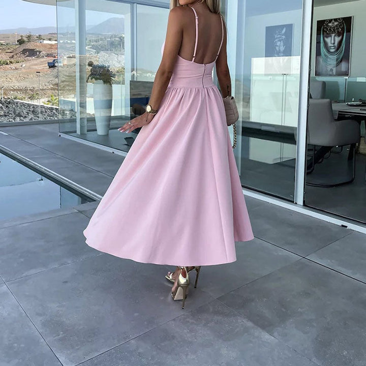 Women's High-Slit Cut-Out Cocktail Party Dress V-Neck Midi