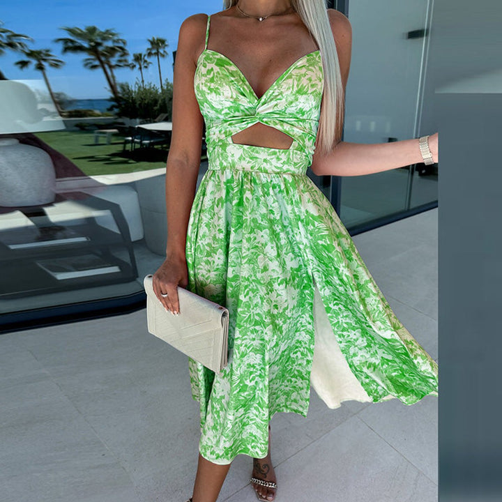 Women's High-Slit Cut-Out Cocktail Party Dress V-Neck Midi