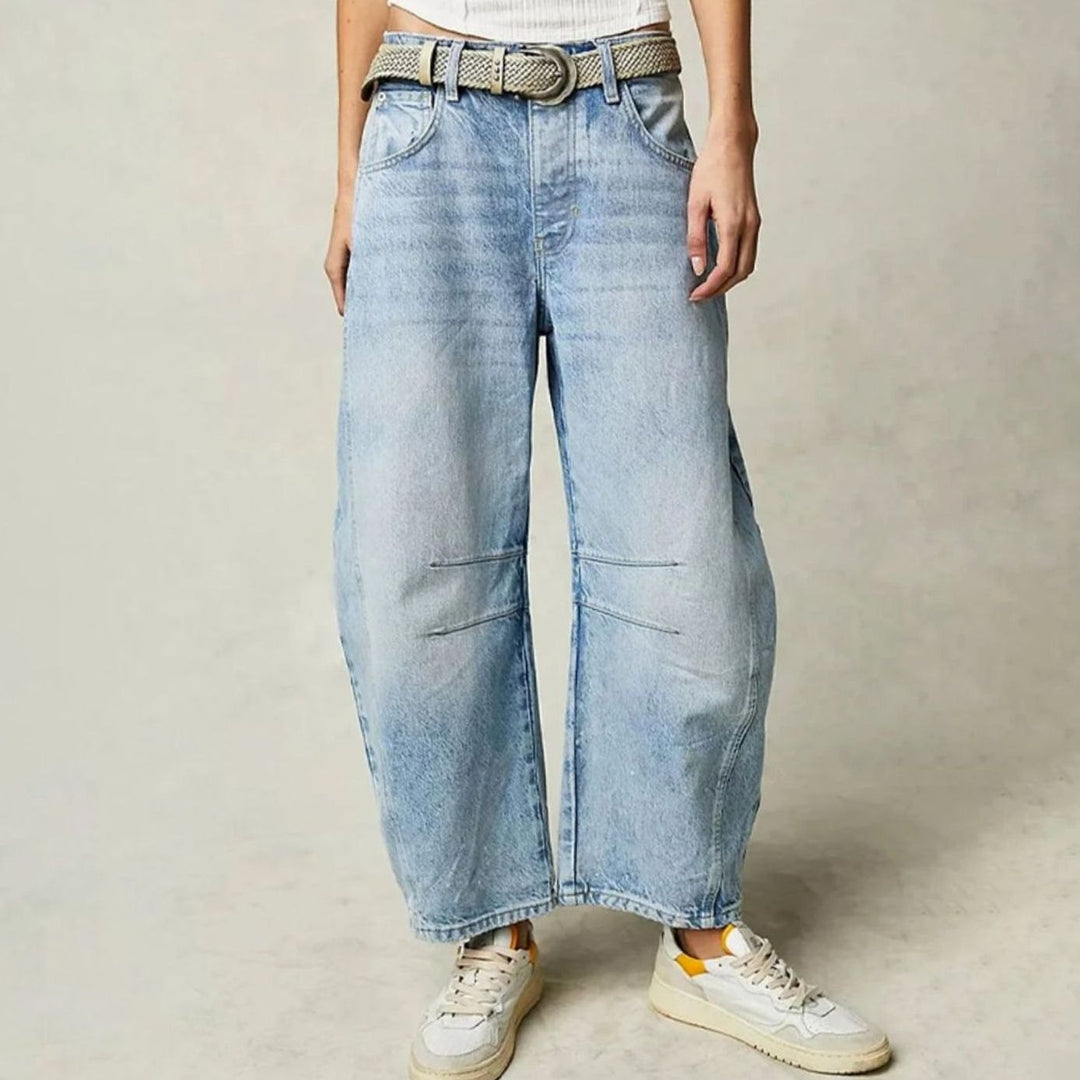 Women's High-Waist Barrel-Leg Relaxed-Fit Acid-Wash Jeans